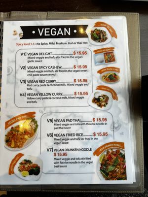 Vegan section of the menu  at Mai Thai in Steamboat Springs