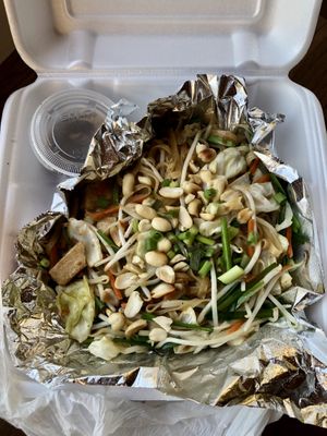 Pad Thai with N O N Vegan Sauce on the side  at Wok and Roll Asian Kitchen in Pine Grove