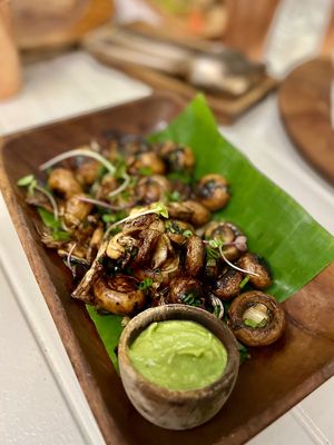 Roasted garlic mushrooms  at Santé Spa Cuisine in Bangalore