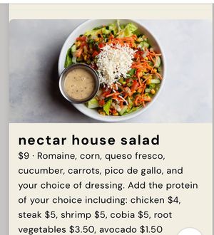Option – ask for no cheese and different salad dressing  at Nectar: Urban Cantina in Nashville
