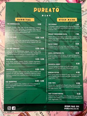 Menu side 1 at Pureato in Stourbridge