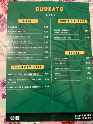 Menu side 2 at Pureato in Stourbridge