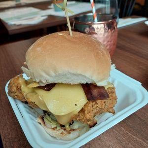 Fingarlicin' Funguy burger and cocktail at The Vegan Kitchen in Birmingham