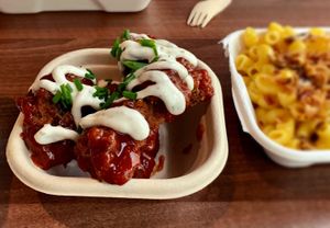 Crispy shroom wings wit BBQ sauce at The Vegan Kitchen in Birmingham