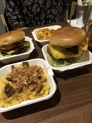 2 burgers & mac n cheese at The Vegan Kitchen in Birmingham