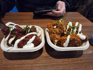 Shroom wings and cauli bites starters at The Vegan Kitchen in Birmingham
