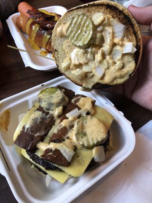 Inside of the burger - did not skimp on extras  at The Vegan Kitchen in Birmingham