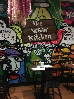 Colourful wall mural   at The Vegan Kitchen in Birmingham