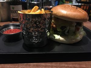 ‘Plain Jane’ burger with oyster mushroom patty.   at The Vegan Kitchen in Birmingham