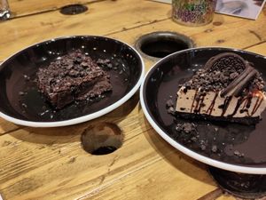 Brownie and cheesecake at The Vegan Kitchen in Birmingham