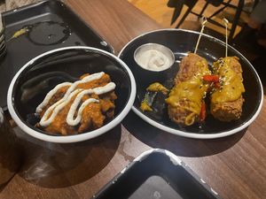 Mushroom wings. Katsu corndog  at The Vegan Kitchen in Birmingham