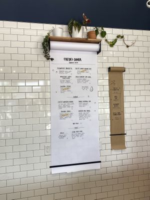 Menu with many items marked off at Freya's Diner in St Petersburg
