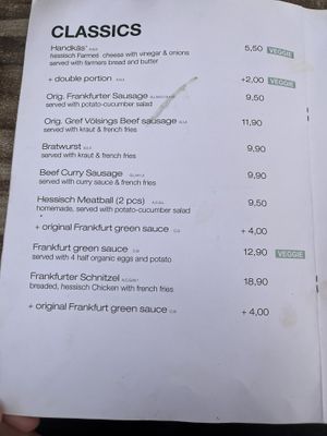 Menu as of June 2023  at Café Hauptwache in Frankfurt