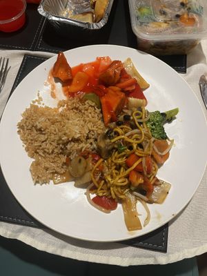 Vegetable and black bean chow mein, chilli tofu and fried rice  at Ikitchen Chinese Takeaway in Scarborough