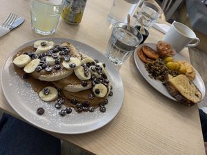 Vegan pancakes and vegan cooked breakfast  at Gilmartin's Bakery in Kilmarnock