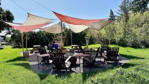 Outside seating. Self serve(order and pick up inside)  at Whitefish Handcrafted Spirits in Kalispell