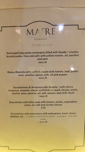 Menu at Matre in Gallipoli