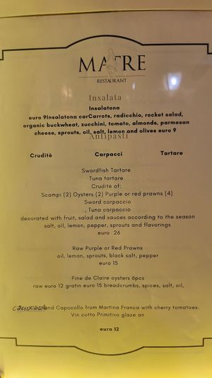Menu at Matre in Gallipoli