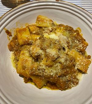 Pasta with Bolognese made out of Lentils  at Matre in Gallipoli