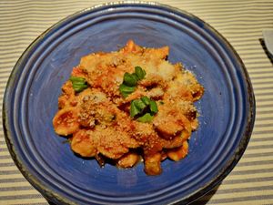 Orecchiette melanzane e basilico con grattiveg at Matre in Gallipoli