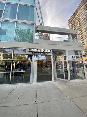 Corner of Sherman and Davis  at Cinnaholic in Evanston