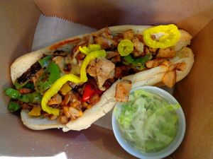 Vegan Chicken Philly - 10 inch bun size, asked for no onions. at Plant Based Burger Company in Maple Heights