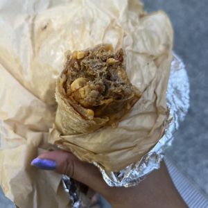 Inside vegan burrito  at Gregory's Coffee in New York City