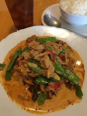 Red Curry with Mock Duck. Excellent! Generous portion. Super quick lunch service. at King and I Thai in Mendota Heights