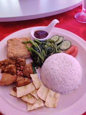 Nasi lemak with vege KFC at Man Yuan Fang in Malacca