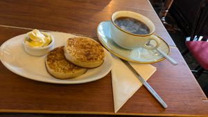 Coffee & crumpets at Minstrels Gallery Tearoom in Hawkshead