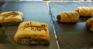 Spinach and sausage rolls at Gaya Veggie Market in Lisbon