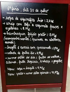 Menu at Gaya Veggie Market in Lisbon