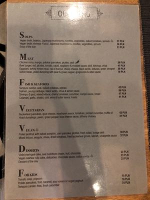 menu august 2022  at U Królika in Gdansk