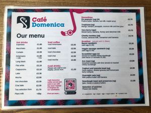 Menu July 2021, side 1 at Cafe Domenica in Brighton