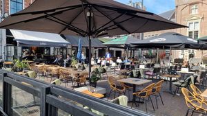 Large outdoor seating area at Bambu in Haarlem