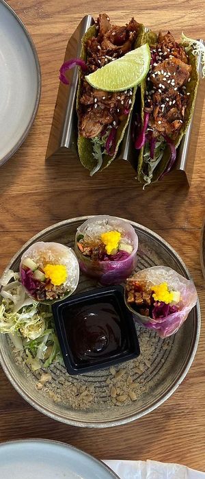 Jackfruit taco en fresh springroll at Bambu in Haarlem