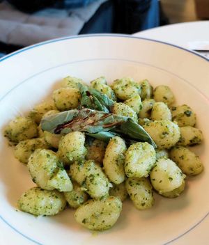 Gnocchi with pesto. at Slow Hands in Hagersten