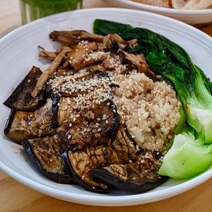 Grilled Teriyaki Eggplant Donburi at Lilac Oak in Central Singapore