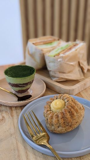 Vegan TLT Sandwich, Matcha Mousse w Adzuki Bean Paste, Lavender Earl Grey w Lemon Curd at Lilac Oak in Central Singapore