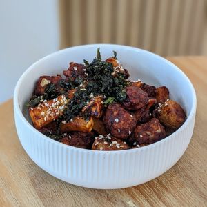 Vegan Sweet Spicy Popcorn Bites ft. Organic Chickpea Tempeh Nuggets at Lilac Oak in Central Singapore