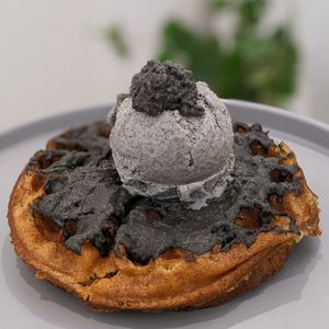 Vegan Black Sesame Mochi Waffle Parfait at Lilac Oak in Central Singapore