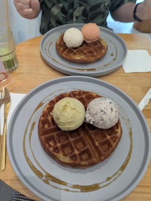 Waffles with ice cream at Lilac Oak in Central Singapore