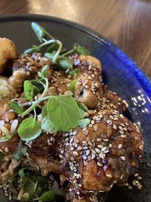 Tempura veg with coriander rice at Matfen Hall in Matfen