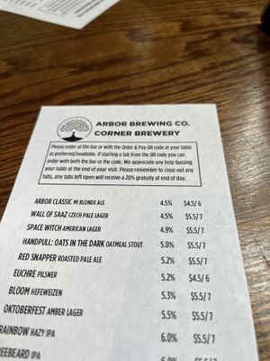 Sampling of their beer list  at Arbor Brewing Company - Corner Brewery in Ypsilanti