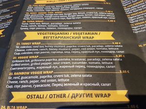 Veggie menu at Wrap House in Budva