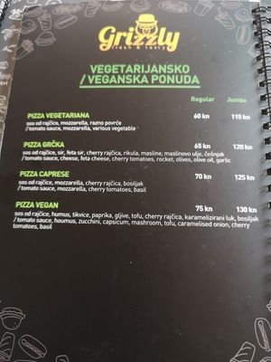 Pizza vegan / vegetarian at Grizzly in Veli Losinj