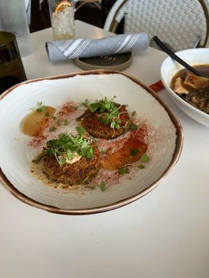 Crabless cakes at Mood in Tequesta