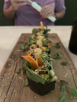 Veggie rolls with delightful saucee  at Mood in Tequesta