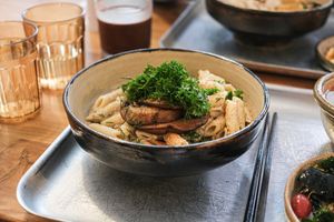 刁草白酒忌廉長通粉配烤元朗大啡菇 at Black Window - 黑窗里 in Kowloon