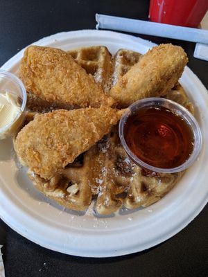 Closeup of my chicken and waffles. at Vegans Are Us in Atlantic City